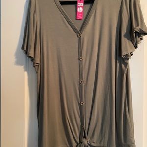 Olive tie short sleeve top